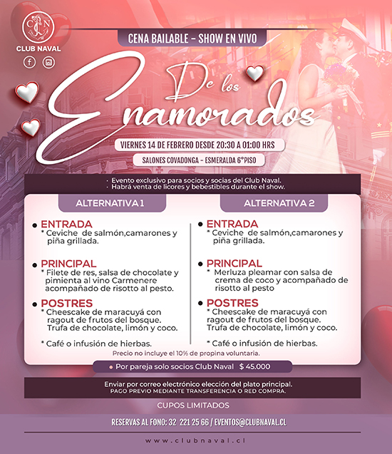 Cena Bailable - Show en Vivo - Día de los Enamorados