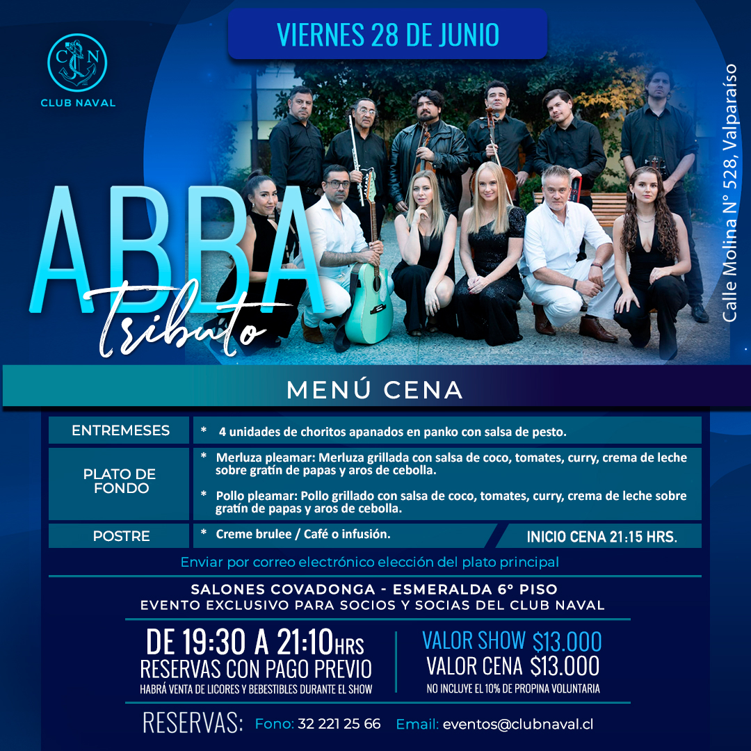 Menú Cena  Tributo a Abba
