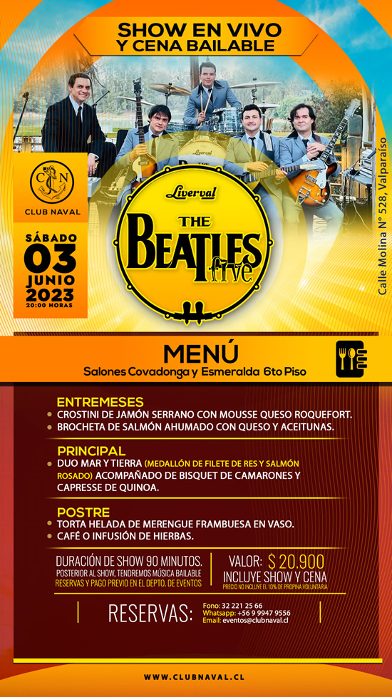 Show en Vivo y Cena Bailable The Beatles Five.