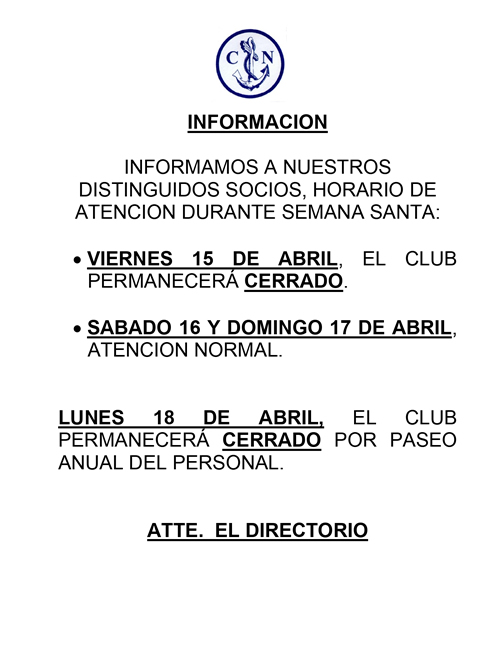 Horario de Atención Semana Santa