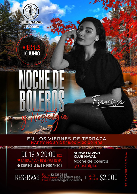 Noche de Boleros y Nostalgia con Francisca Viernes 10 de Junio