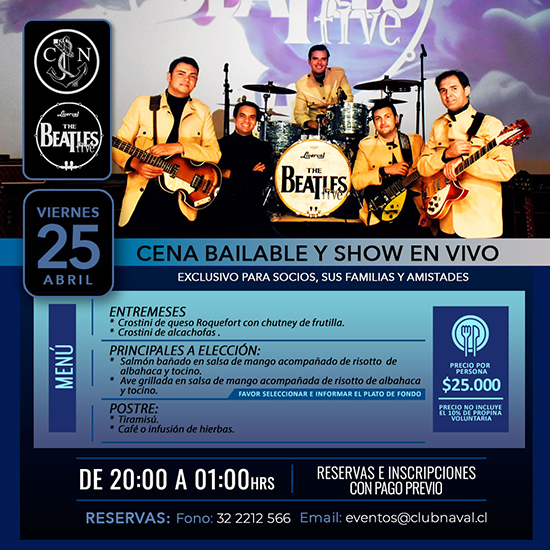 Cena Bailable - The Beatles Five - 25 de Abril